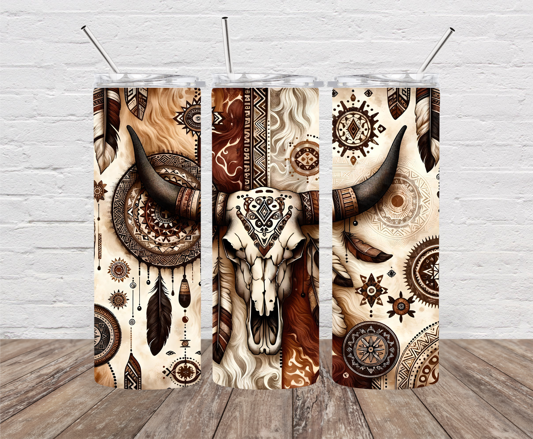 Boho Cow Skull Skinny Tumbler