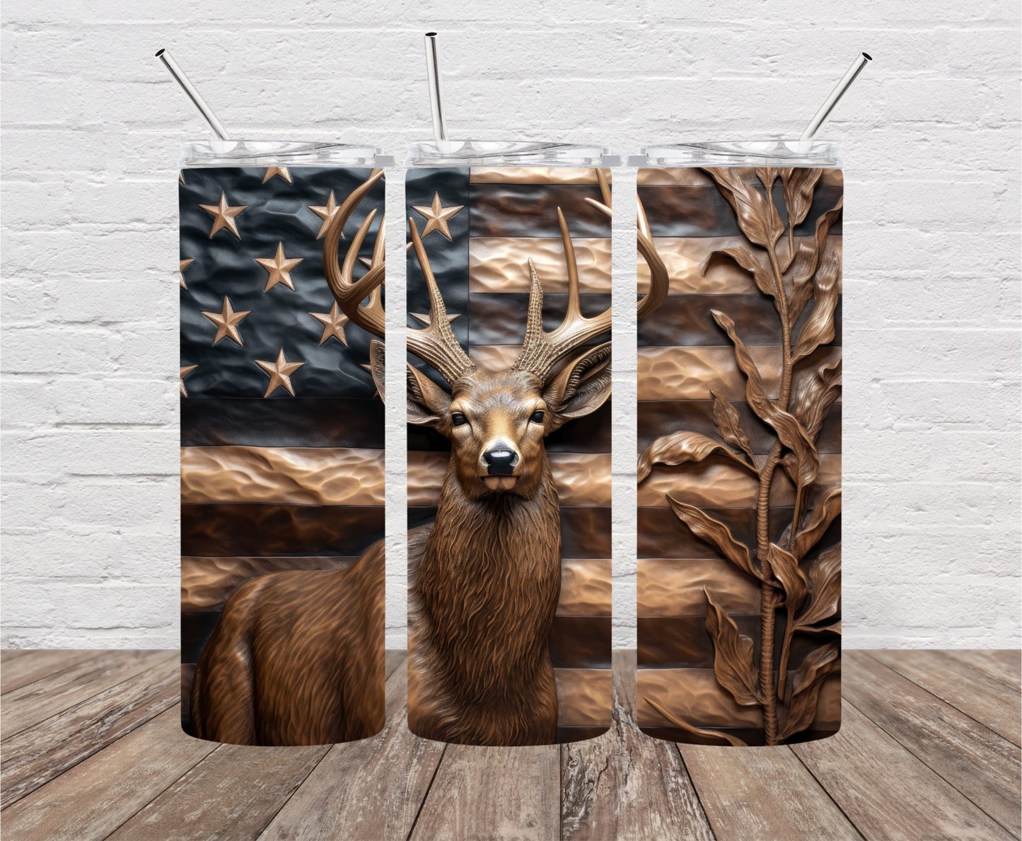 Wood Carved Buck Skinny Tumbler