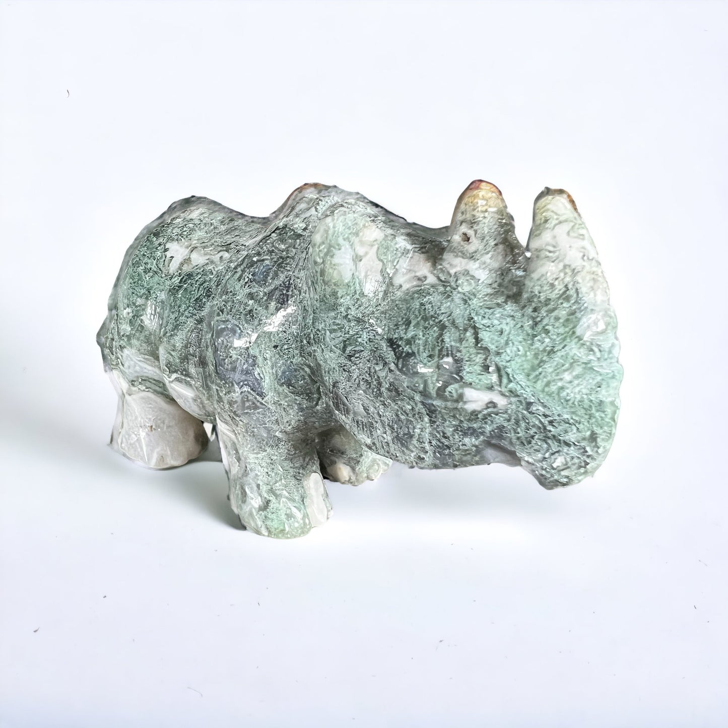 Green Moss Agate Rhino