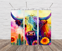 Colorful Highland Cow Skinny Tumbler