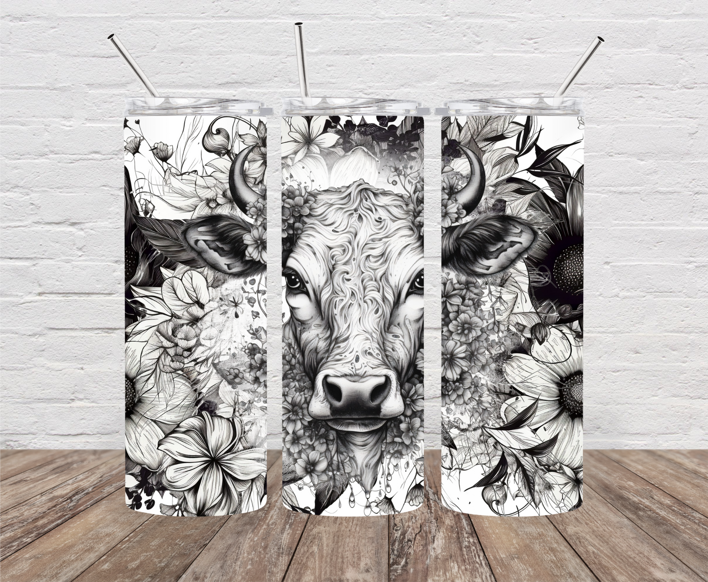 Black & White Cow Skinny Tumbler