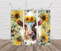 Cow with Sunflowers Skinny Tumbler