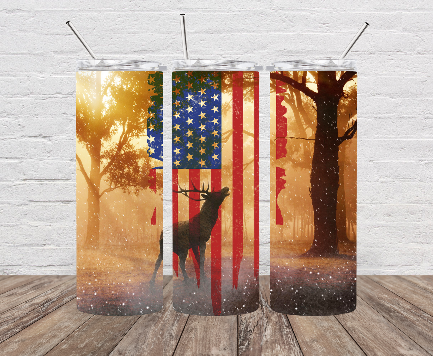 Buck with American Flag Skinny Tumbler