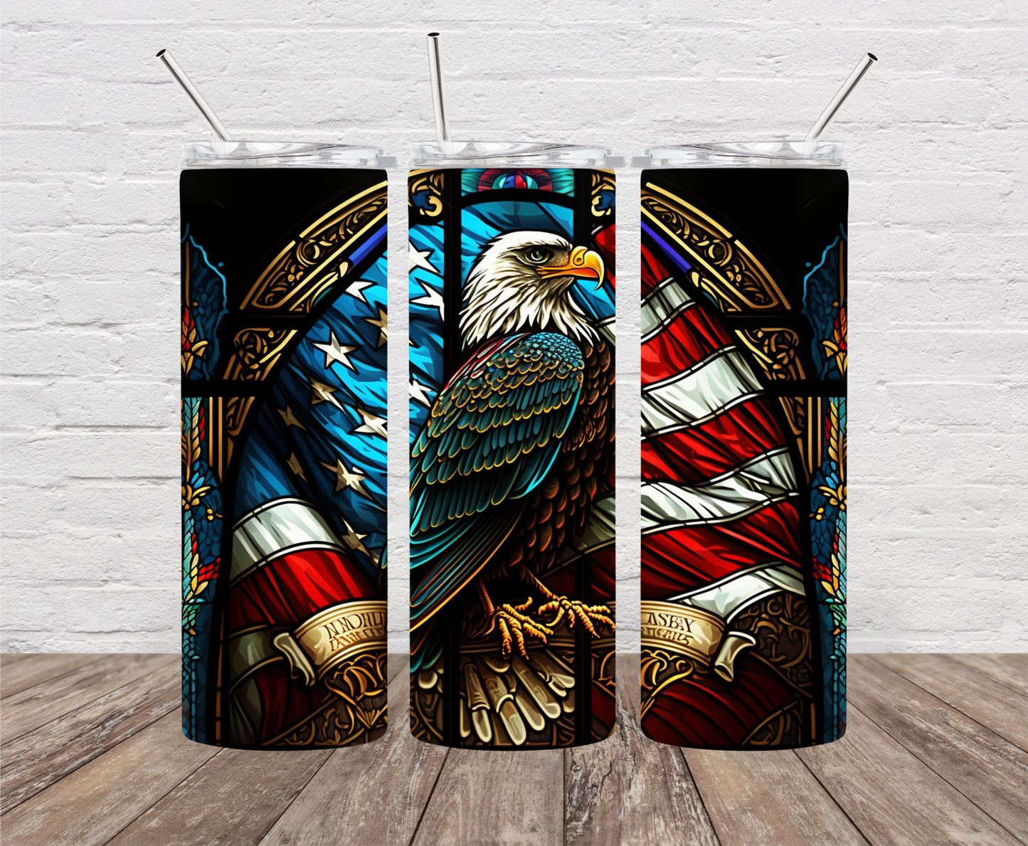 Stained Glass American Eagle Skinny Tumbler