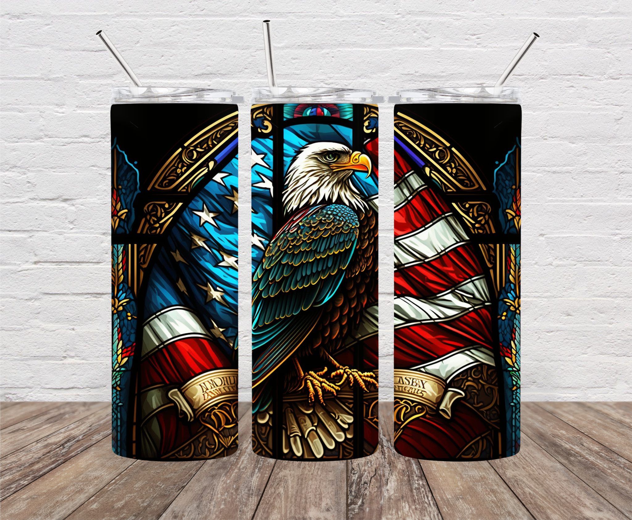 Stained Glass American Eagle Skinny Tumbler