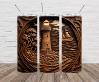 Wood Carved Lighthouse Skinny Tumbler