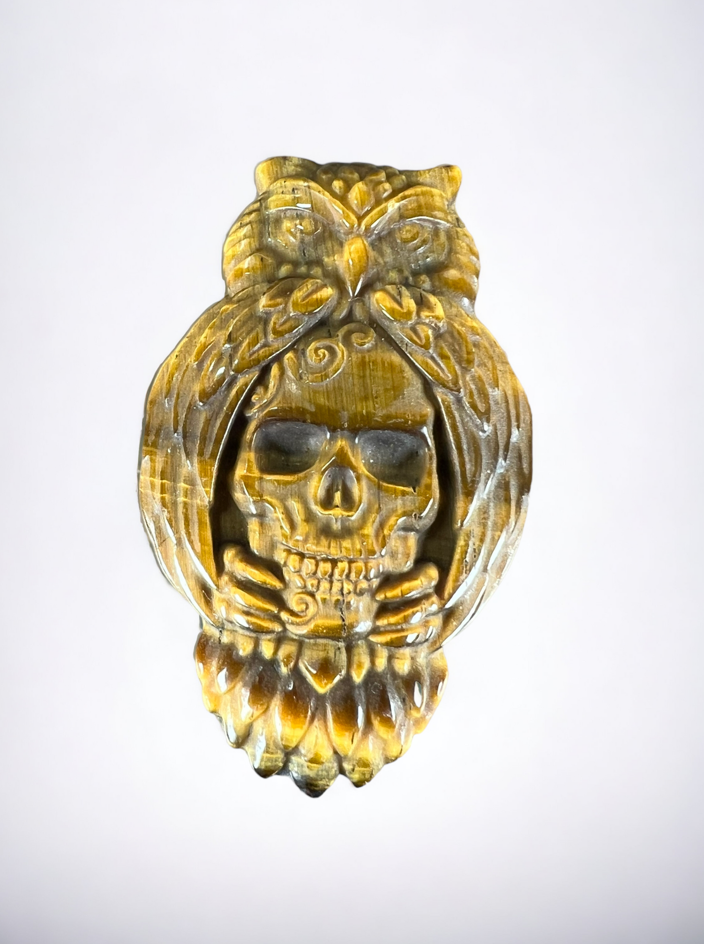 Tigers Eye Skull with Owl