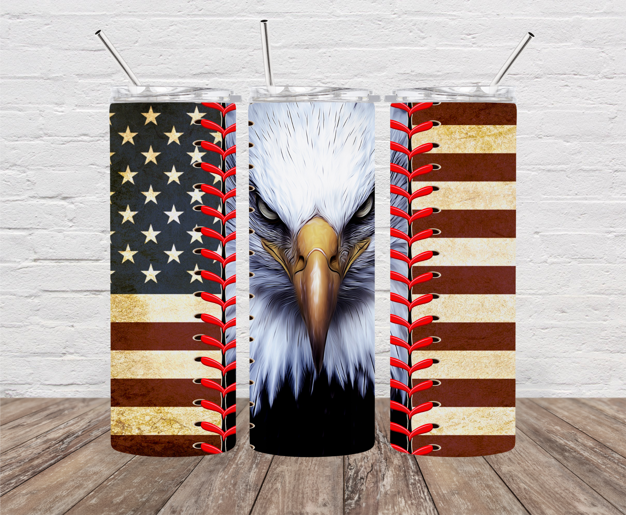 Stitched Flag & Eagle Skinny Tumbler