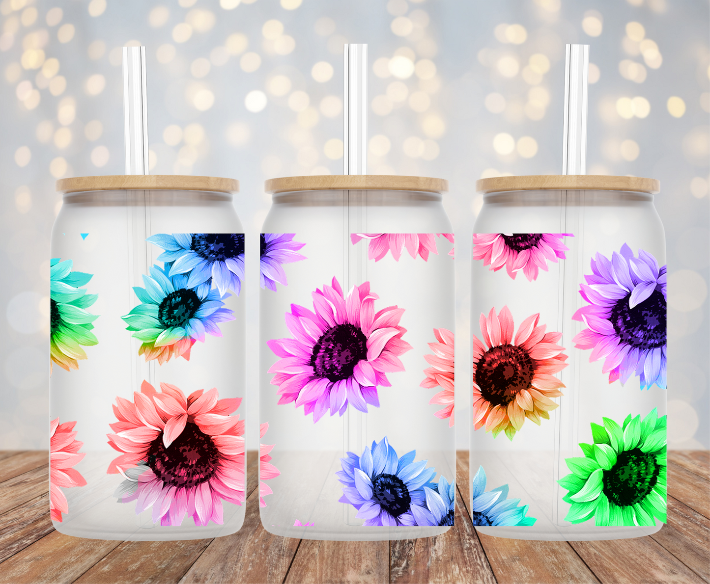 Rainbow Sunflowers Frosted Libby Glass